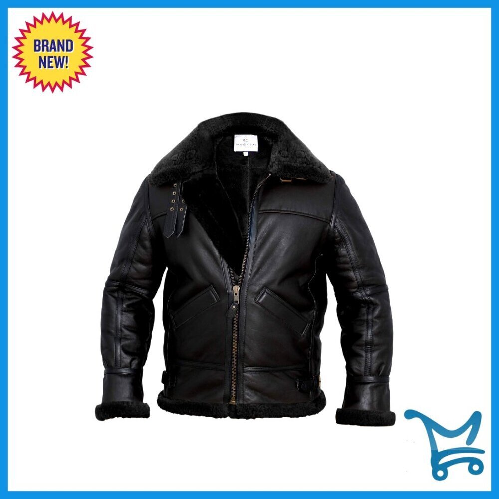 Men's Real Shearling B3 Bomber Jacket Winter Aviator Leather Coat